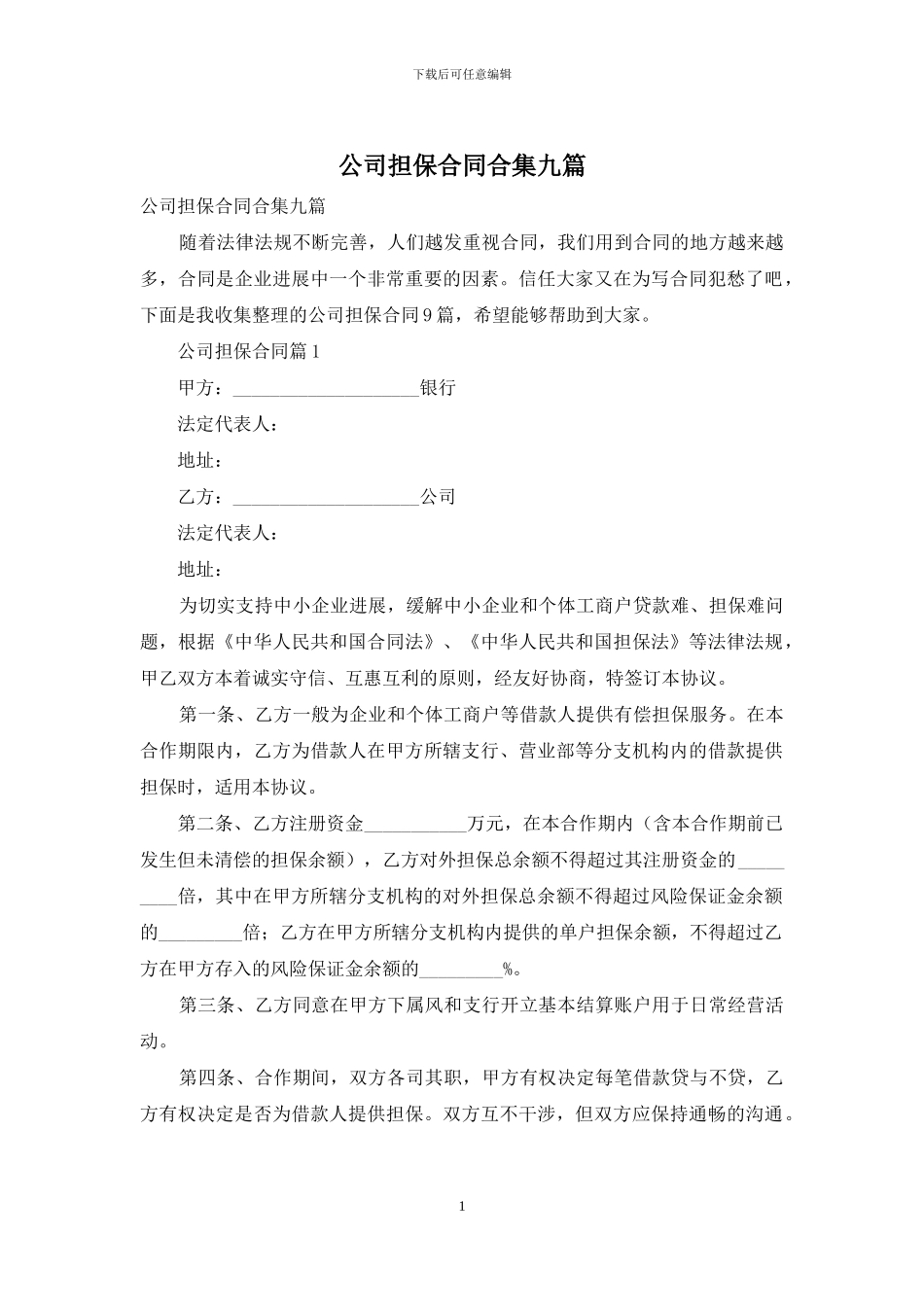 公司担保合同合集九篇_第1页