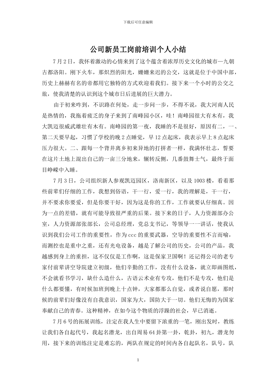 公司新员工岗前培训个人小结_第1页
