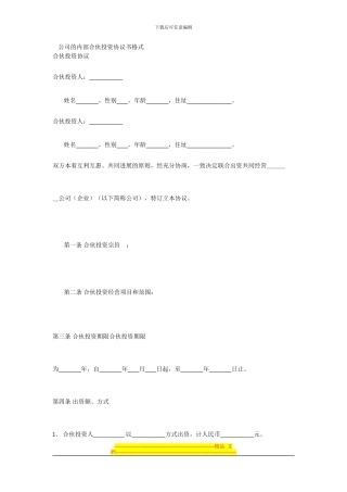 公司的内部合伙投资协议书格式