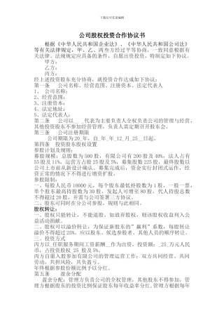 公司股权投资合作协议书