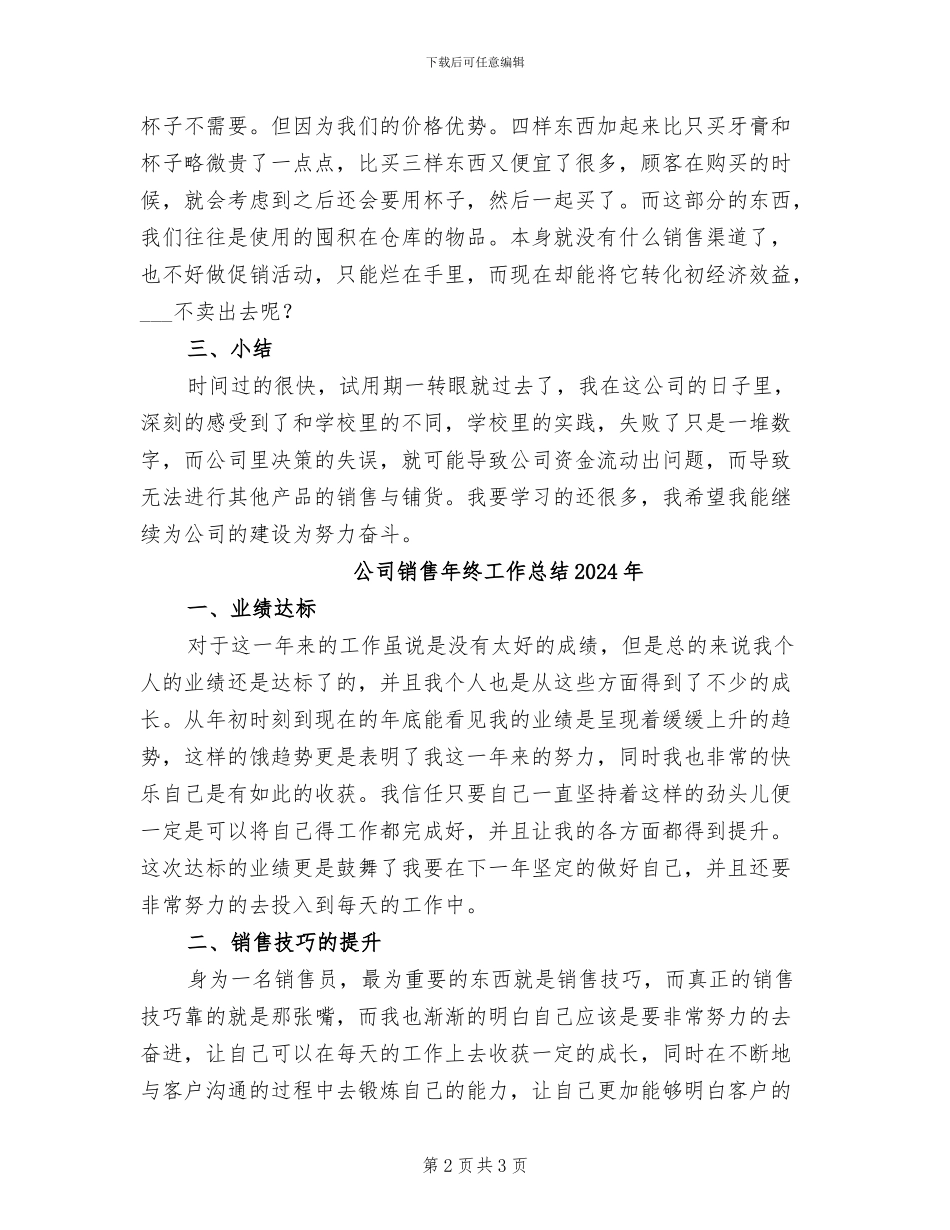公司销售员试用期工作总结2024年_第2页