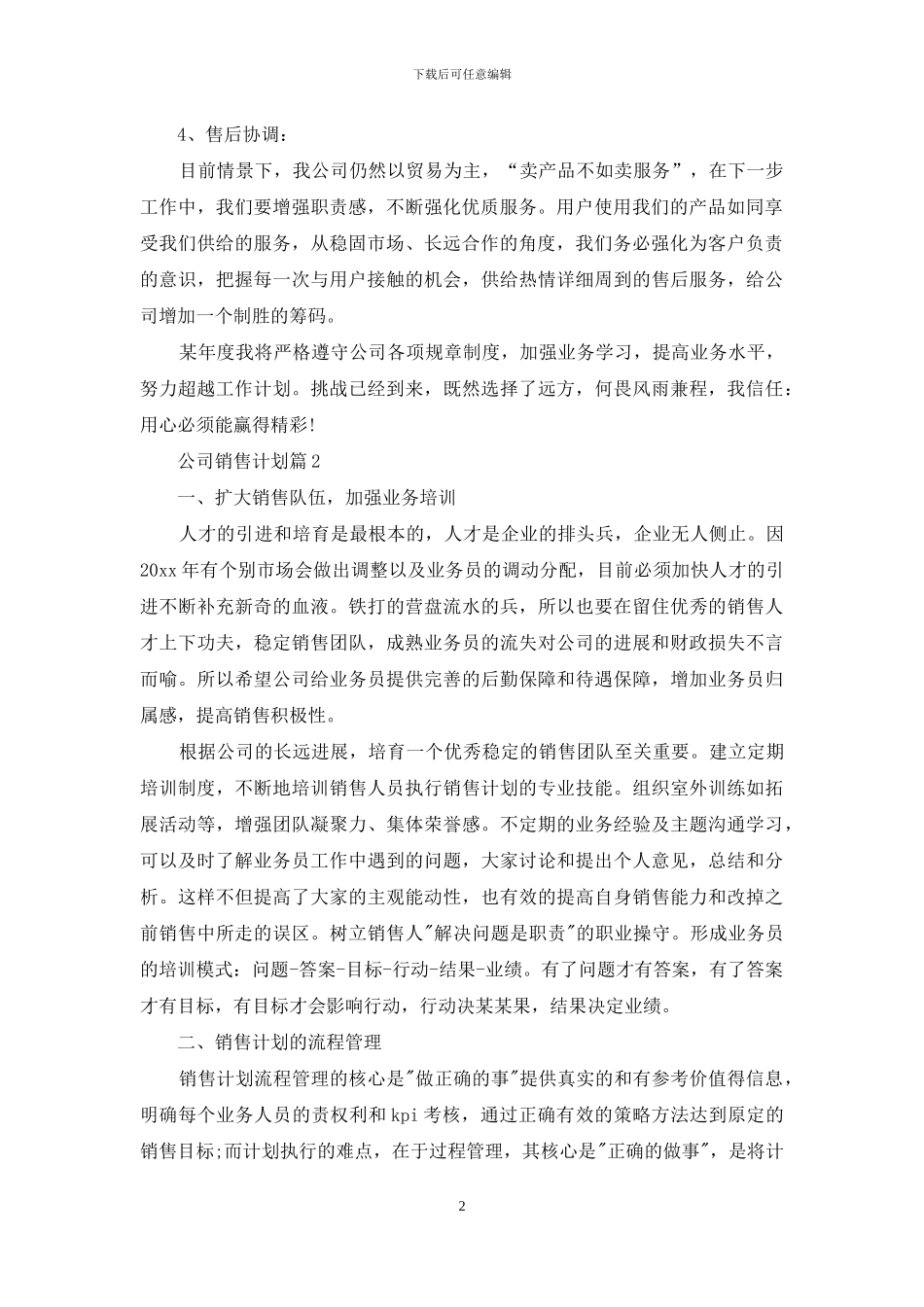 公司销售计划汇编十篇_第2页