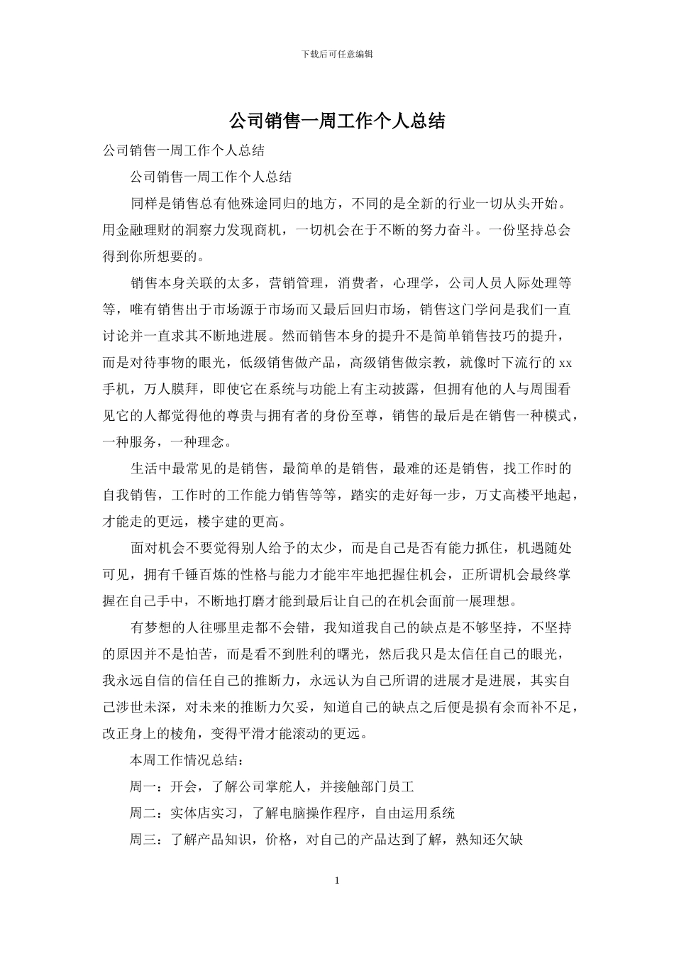公司销售一周工作个人总结_第1页