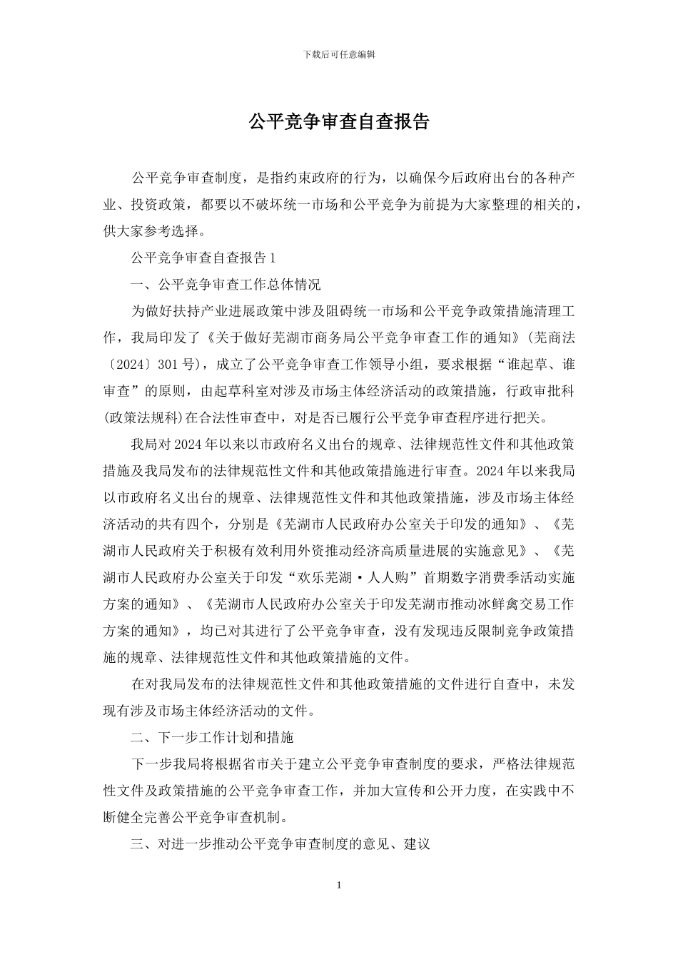 公平竞争审查自查报告_第1页