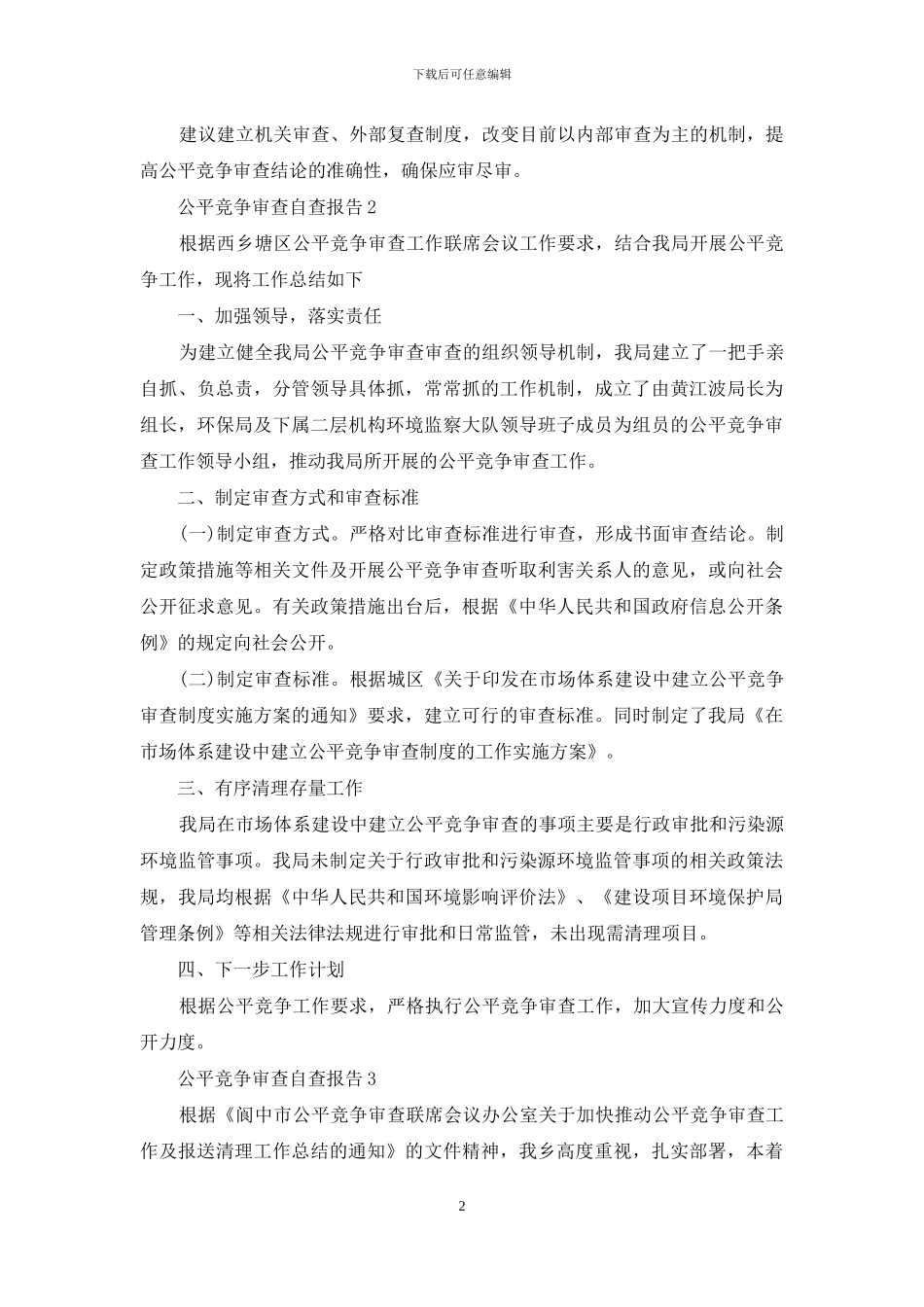 公平竞争审查自查报告_第2页