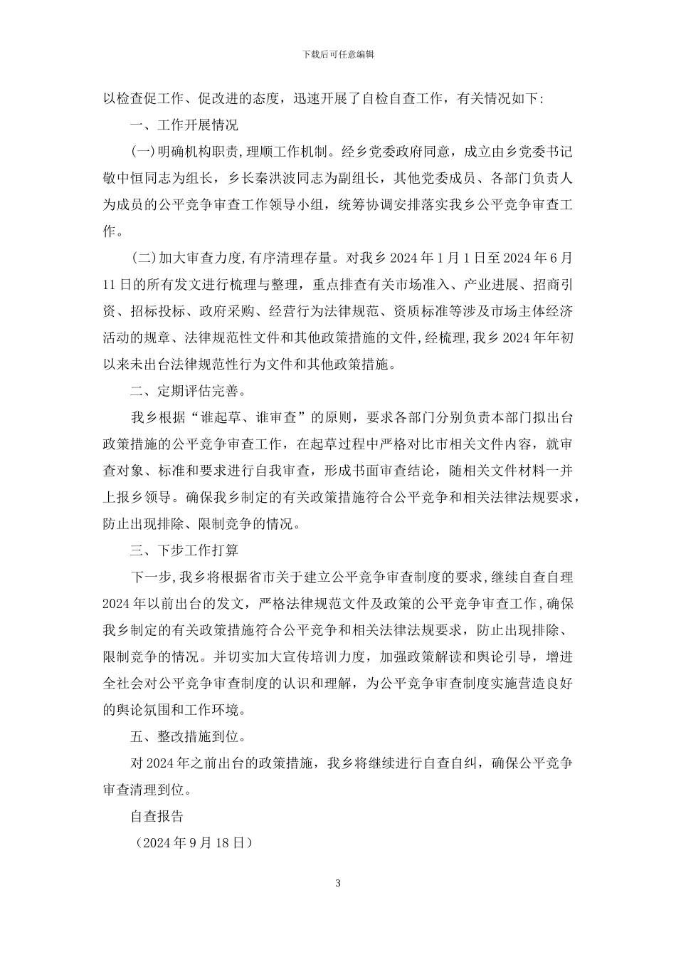 公平竞争审查自查报告_第3页