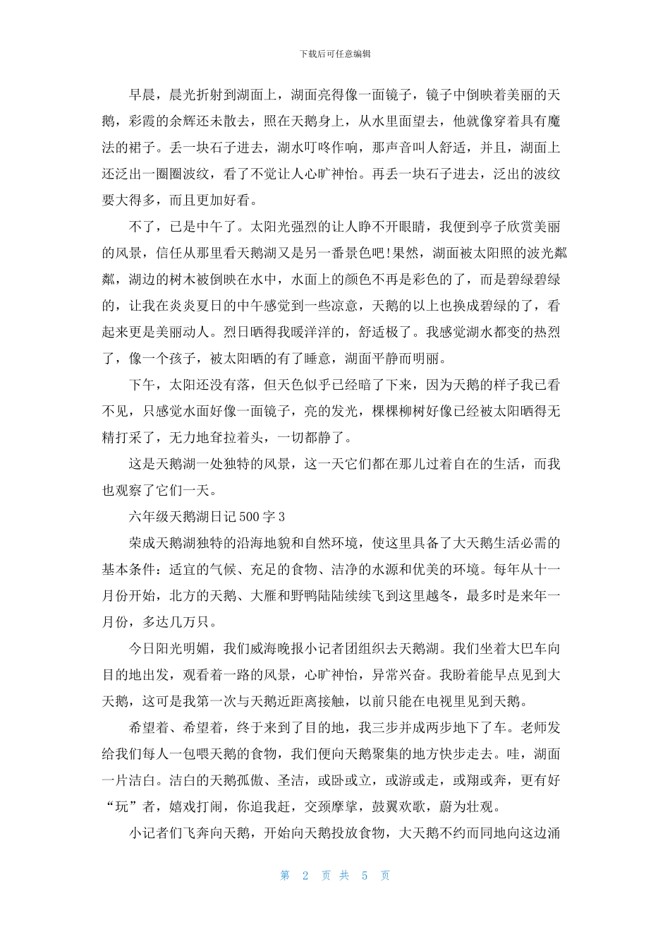 六年级天鹅湖日记500字_第2页