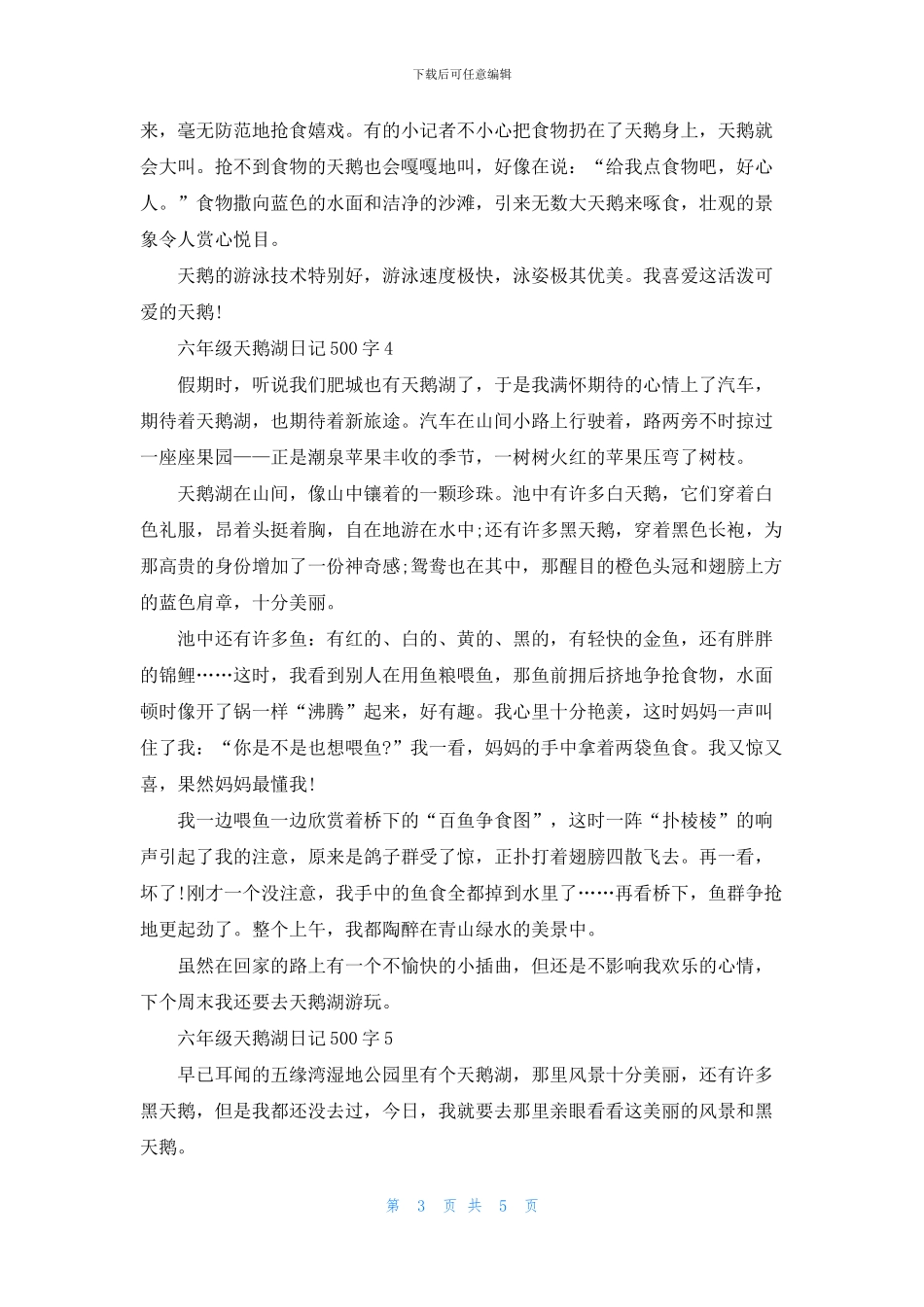 六年级天鹅湖日记500字_第3页