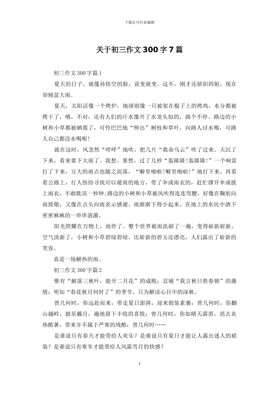 关于初三作文300字7篇_第1页