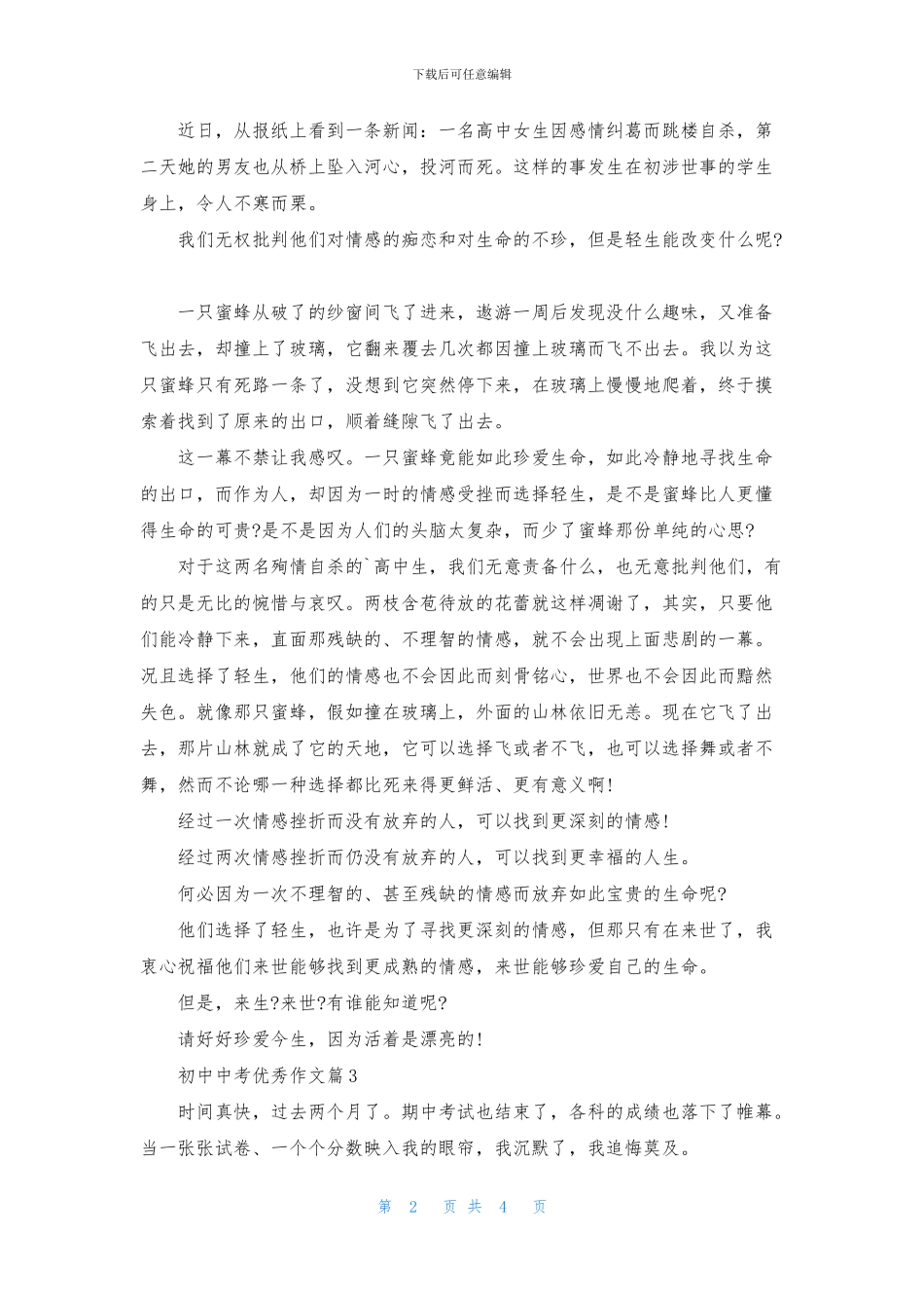 关于初中中考优秀作文集锦五篇_第2页