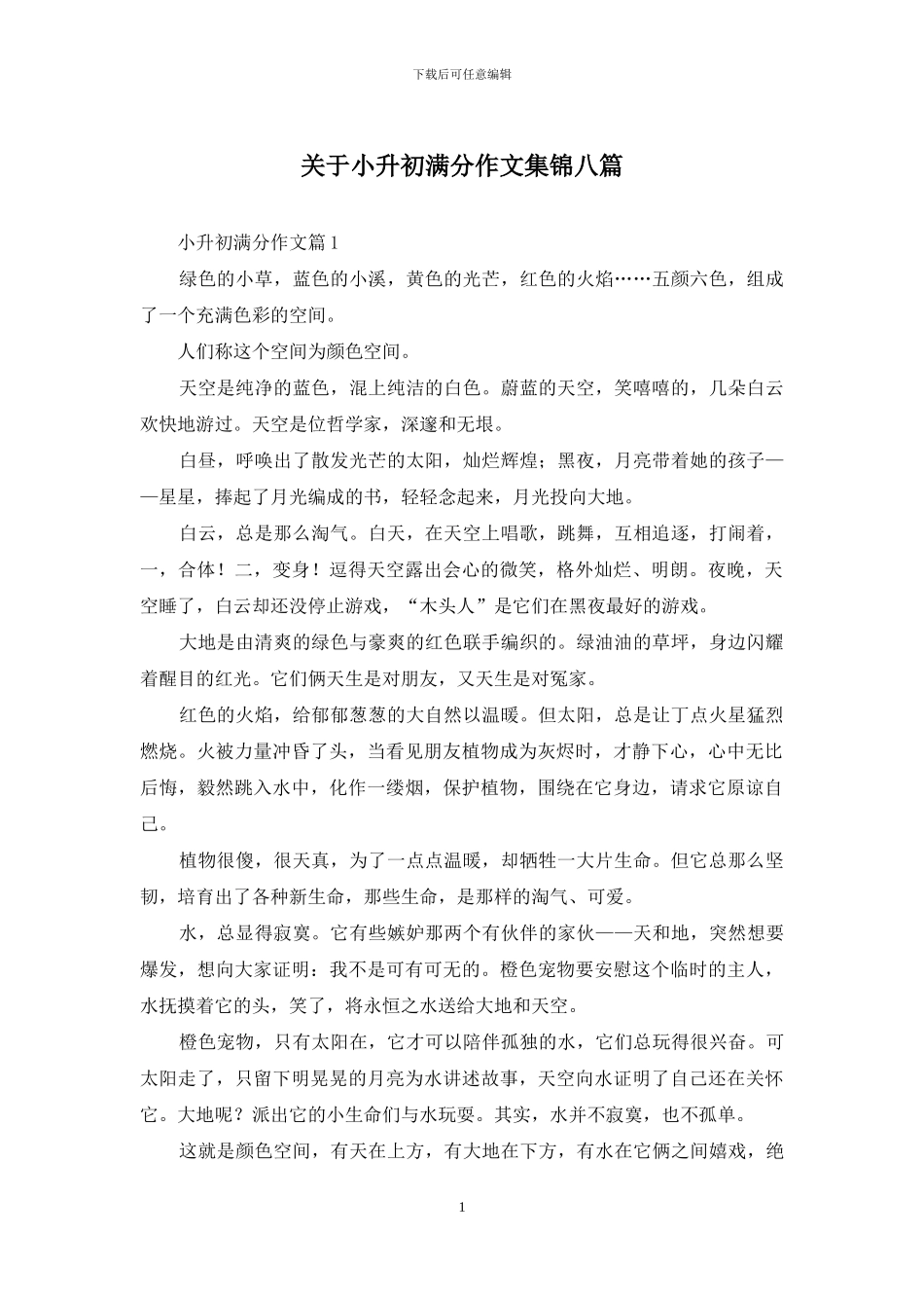 关于小升初满分作文集锦八篇_第1页