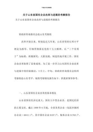 关于山东省国有企业改革与发展的考察报告