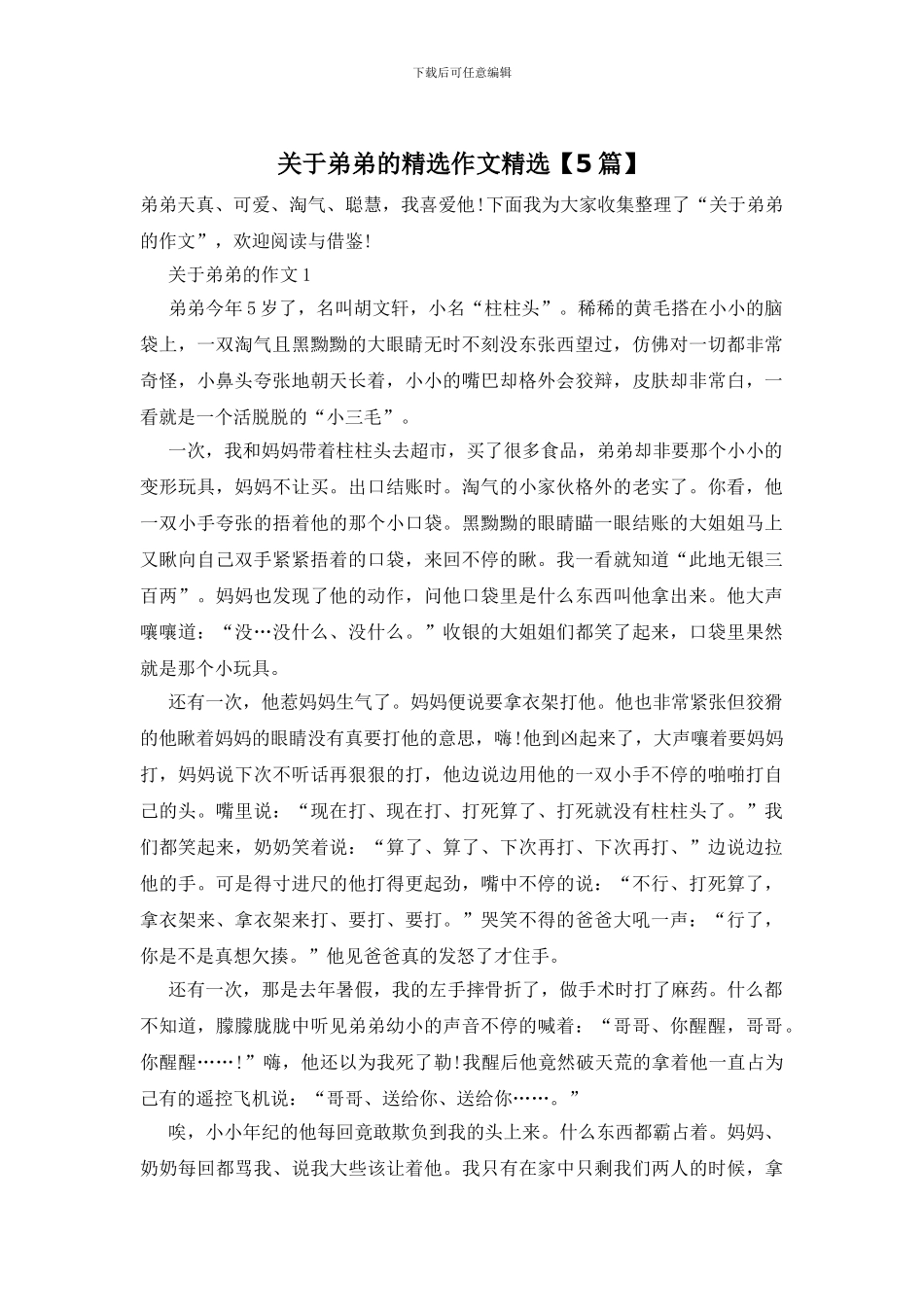 关于弟弟的精选作文精选_第1页