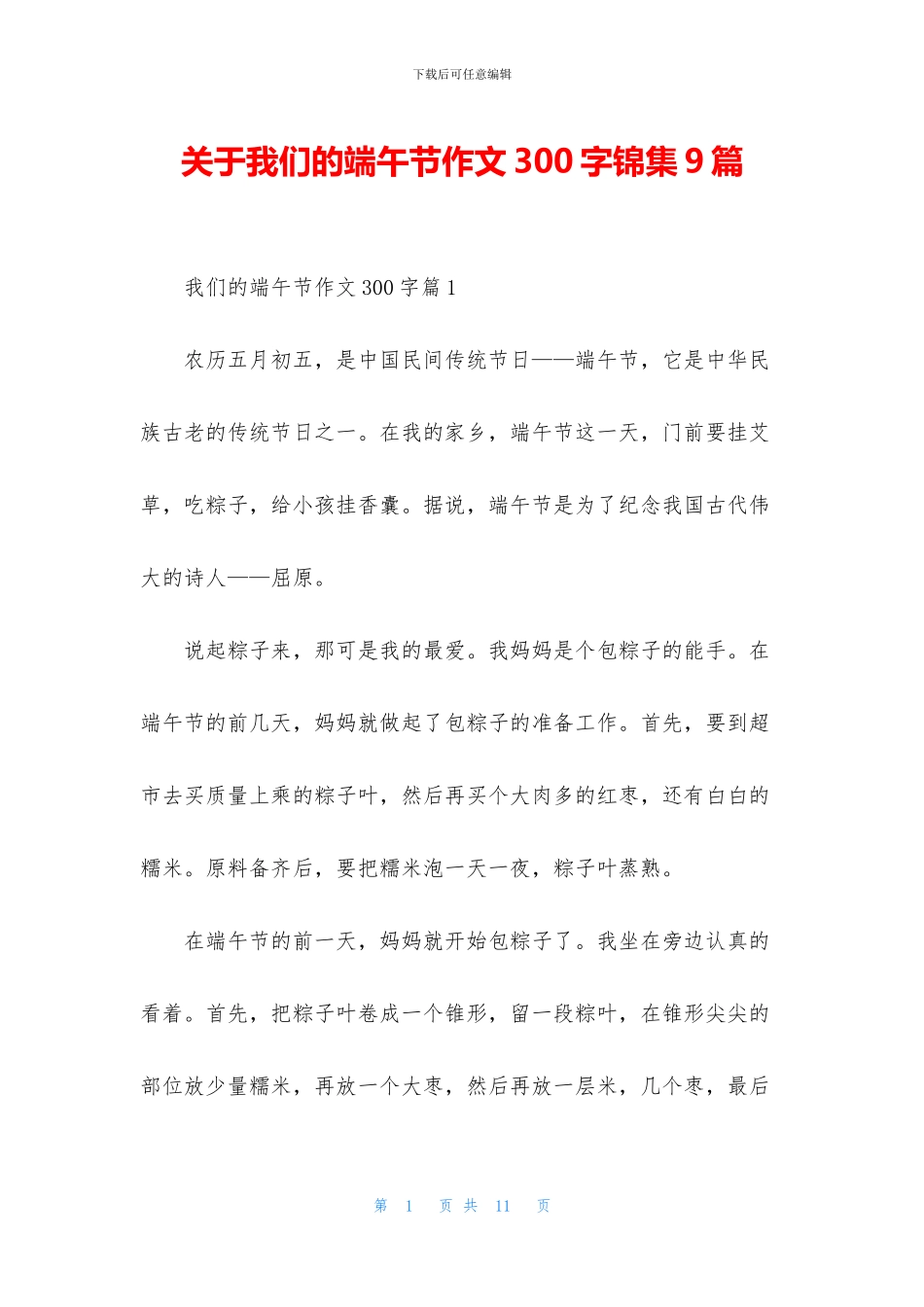 关于我们的端午节作文300字锦集9篇_第1页