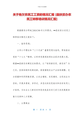 关于拖欠农民工工资的情况汇报-