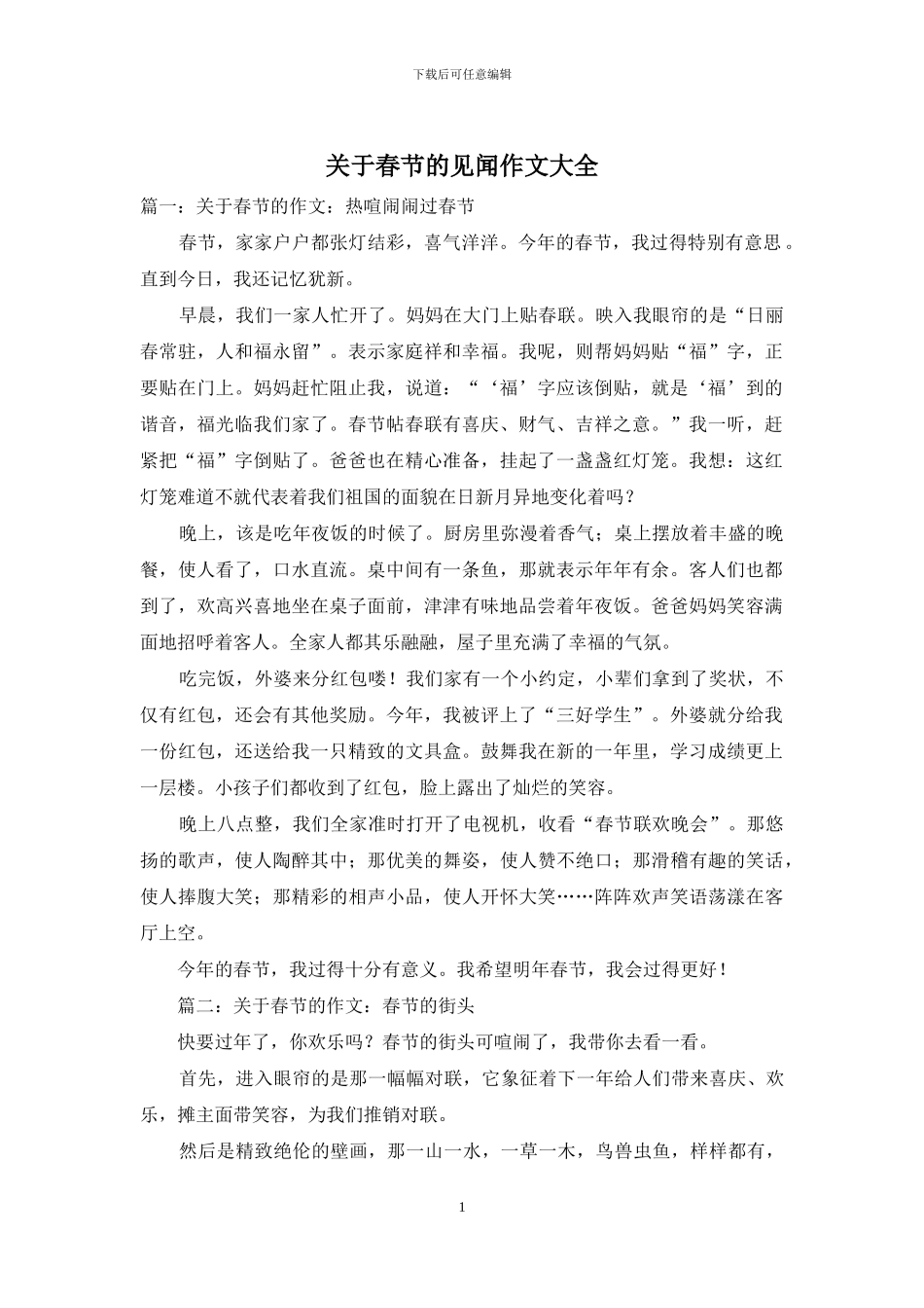 关于春节的见闻作文大全_第1页