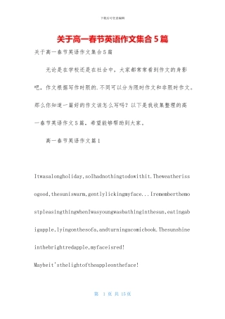 关于高一春节英语作文集合5篇