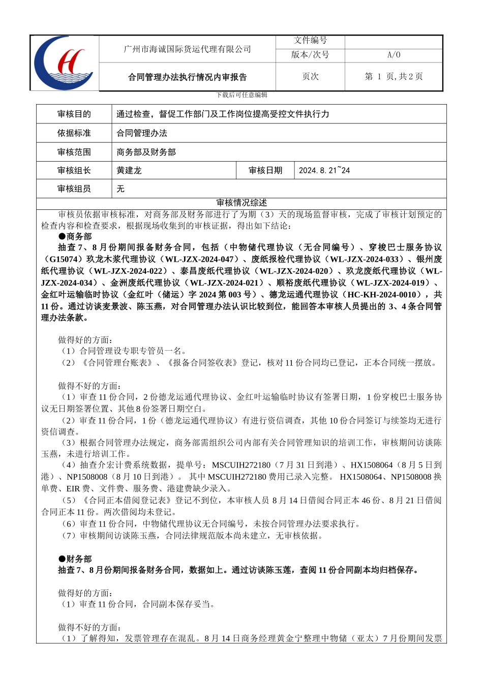 内审总结报告表_第1页