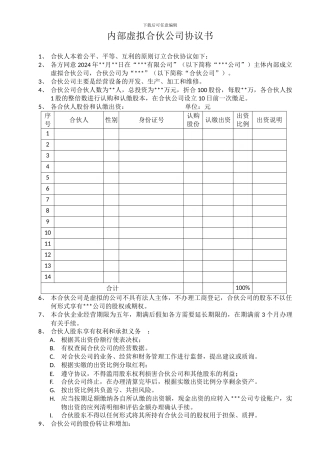 内部虚拟合伙公司协议书