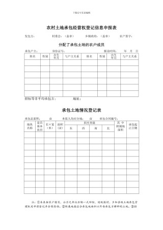 农村土地承包经营权登记信息申报表