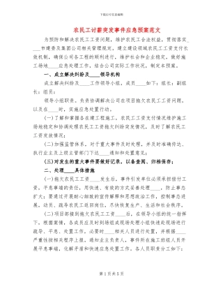 农民工讨薪突发事件应急预案范文
