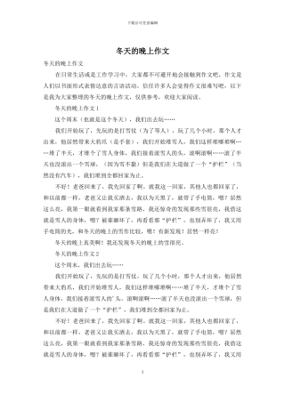 冬天的晚上作文