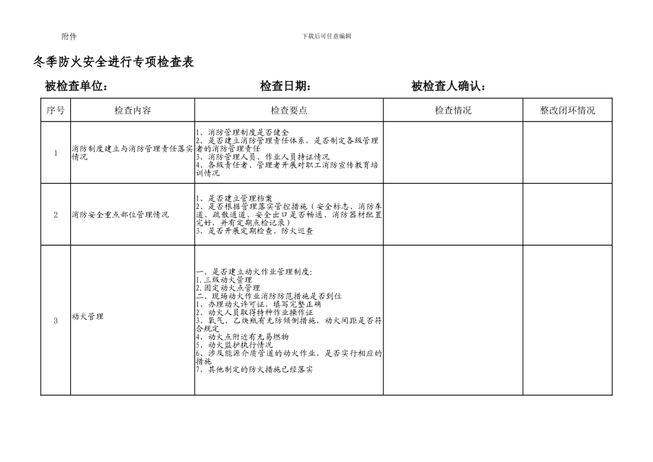 冬季防火安全进行专项检查表._第1页