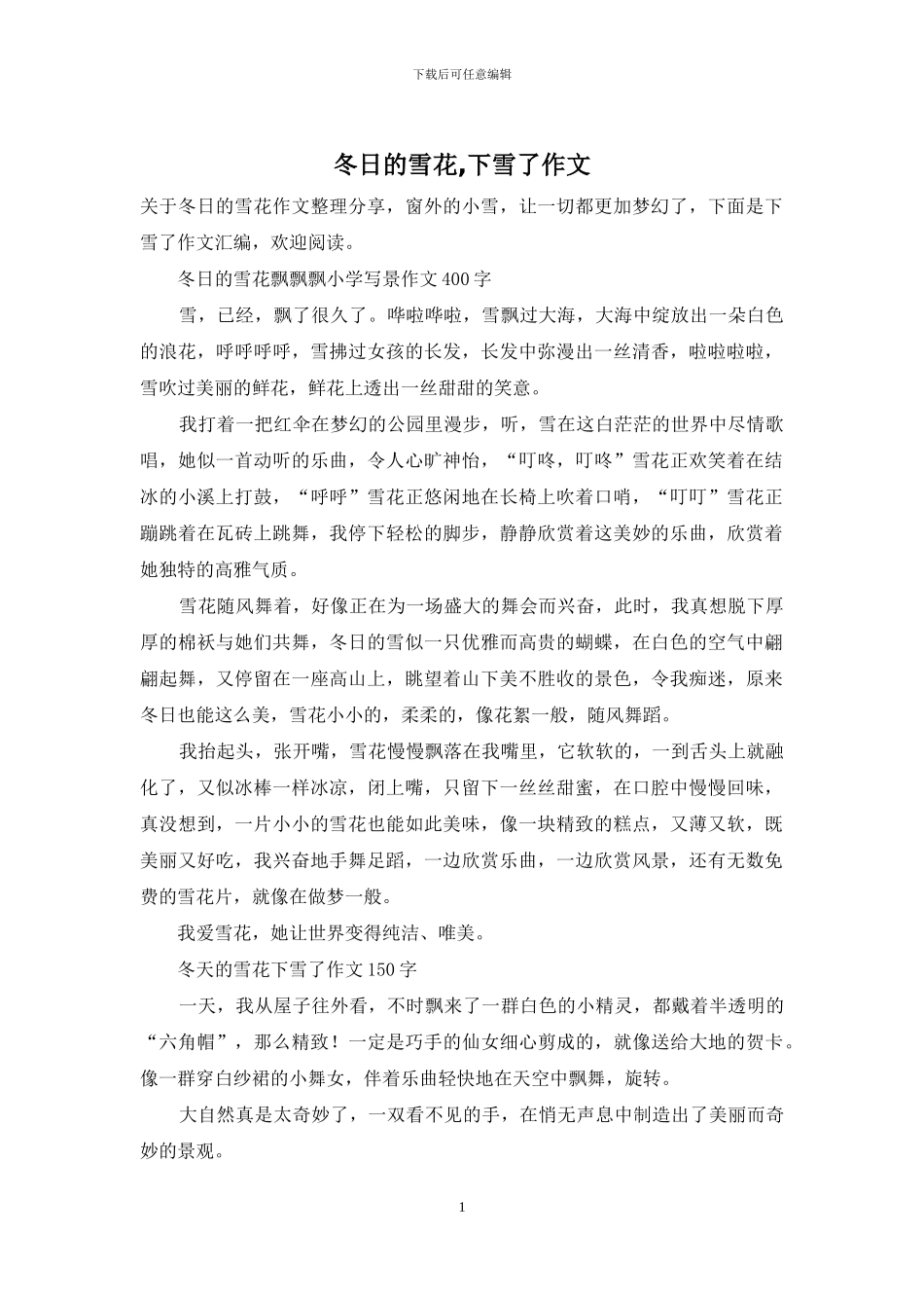 冬日的雪花-下雪了作文_第1页