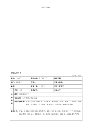 冲压分厂生产副厂长