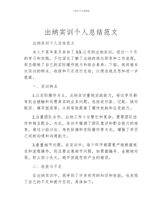 出纳实训个人总结范文
