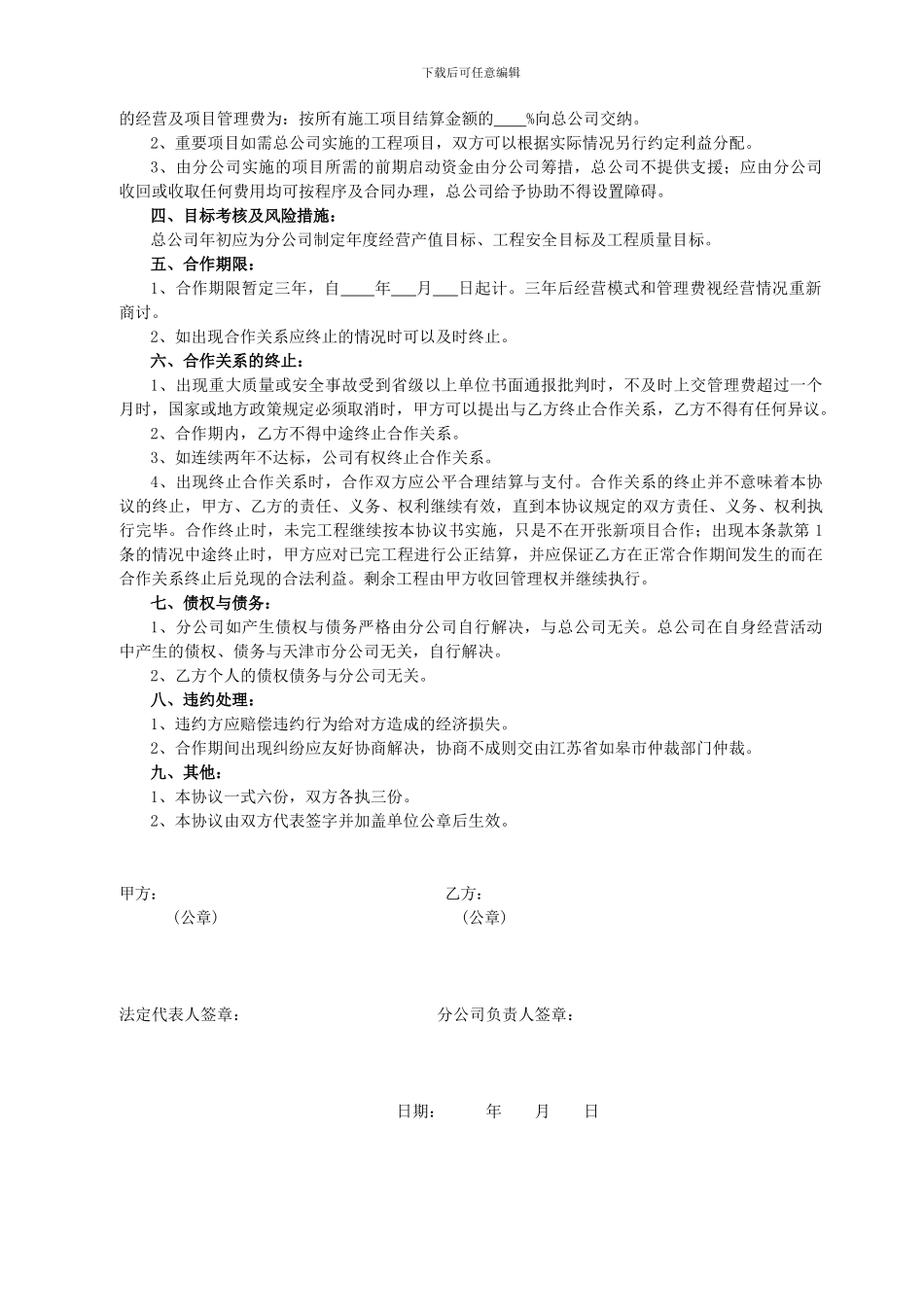 分公司合作经营协议书-无积分_第2页