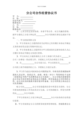 分公司合作经营协议书