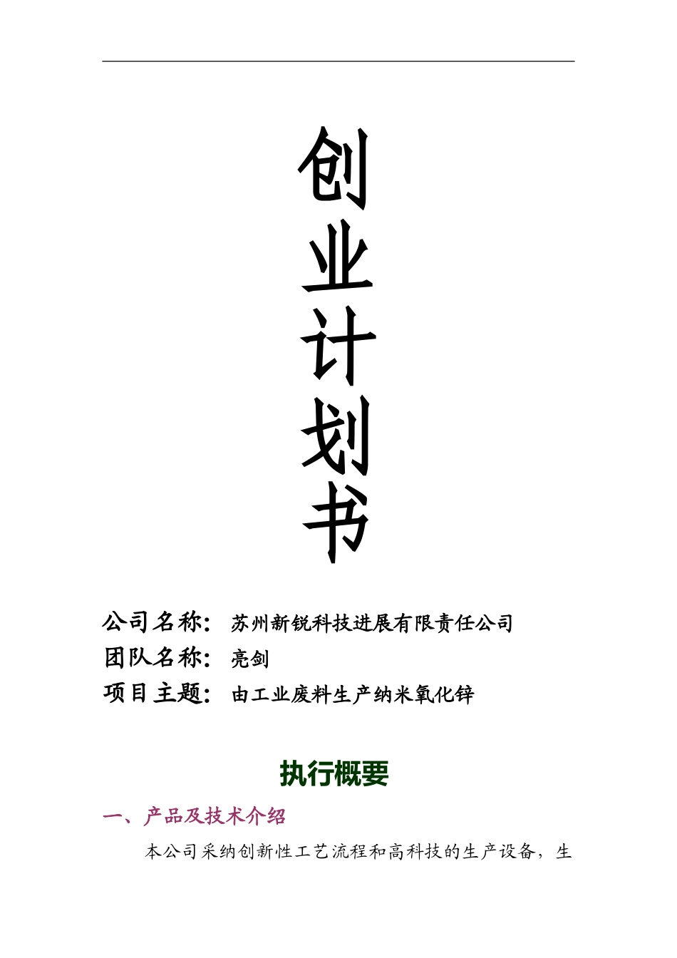 创业计划书-大学生创业大赛_第1页