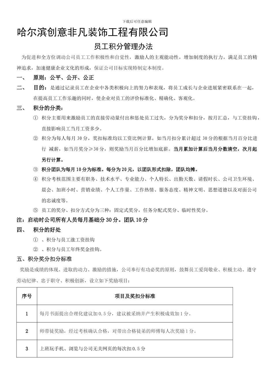 创意非凡员工积分管理制度最新版本_第1页