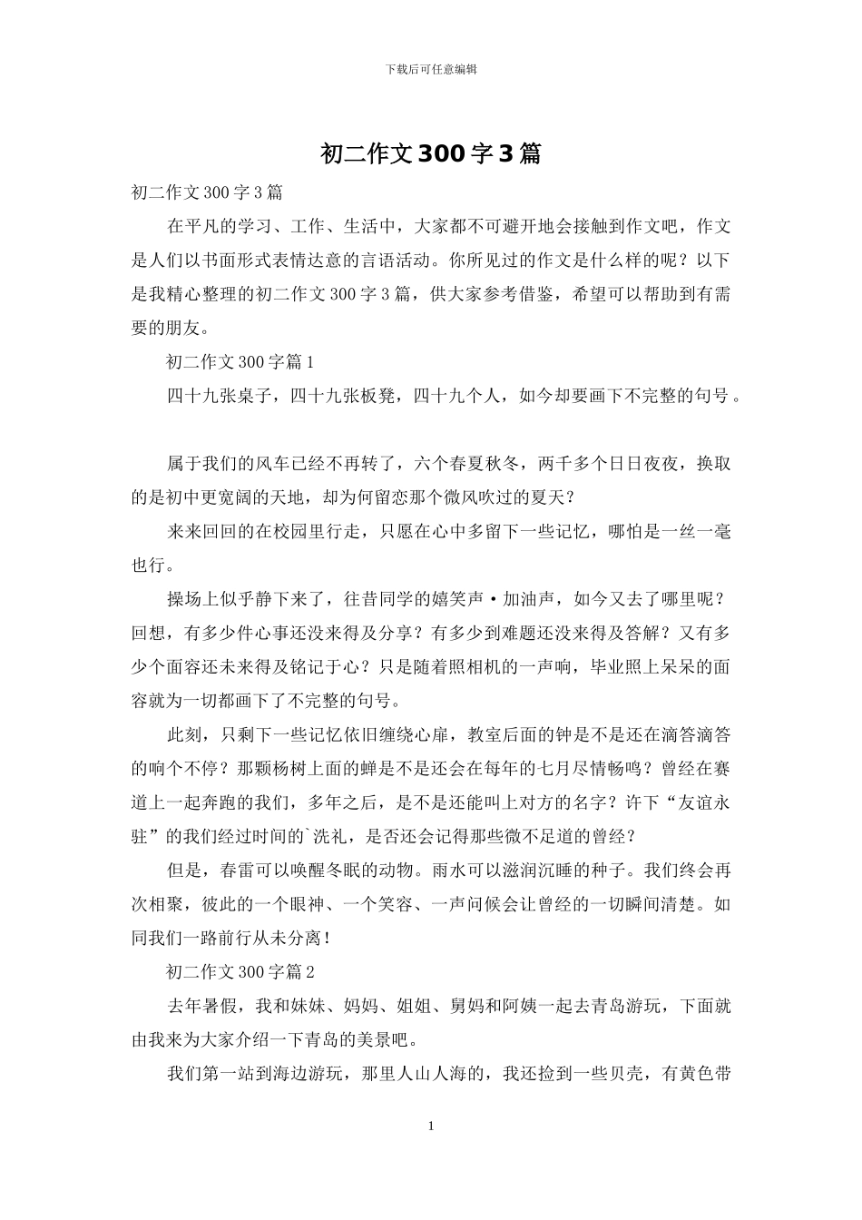 初二作文300字3篇_第1页