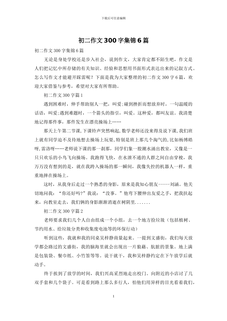 初二作文300字集锦6篇-1_第1页