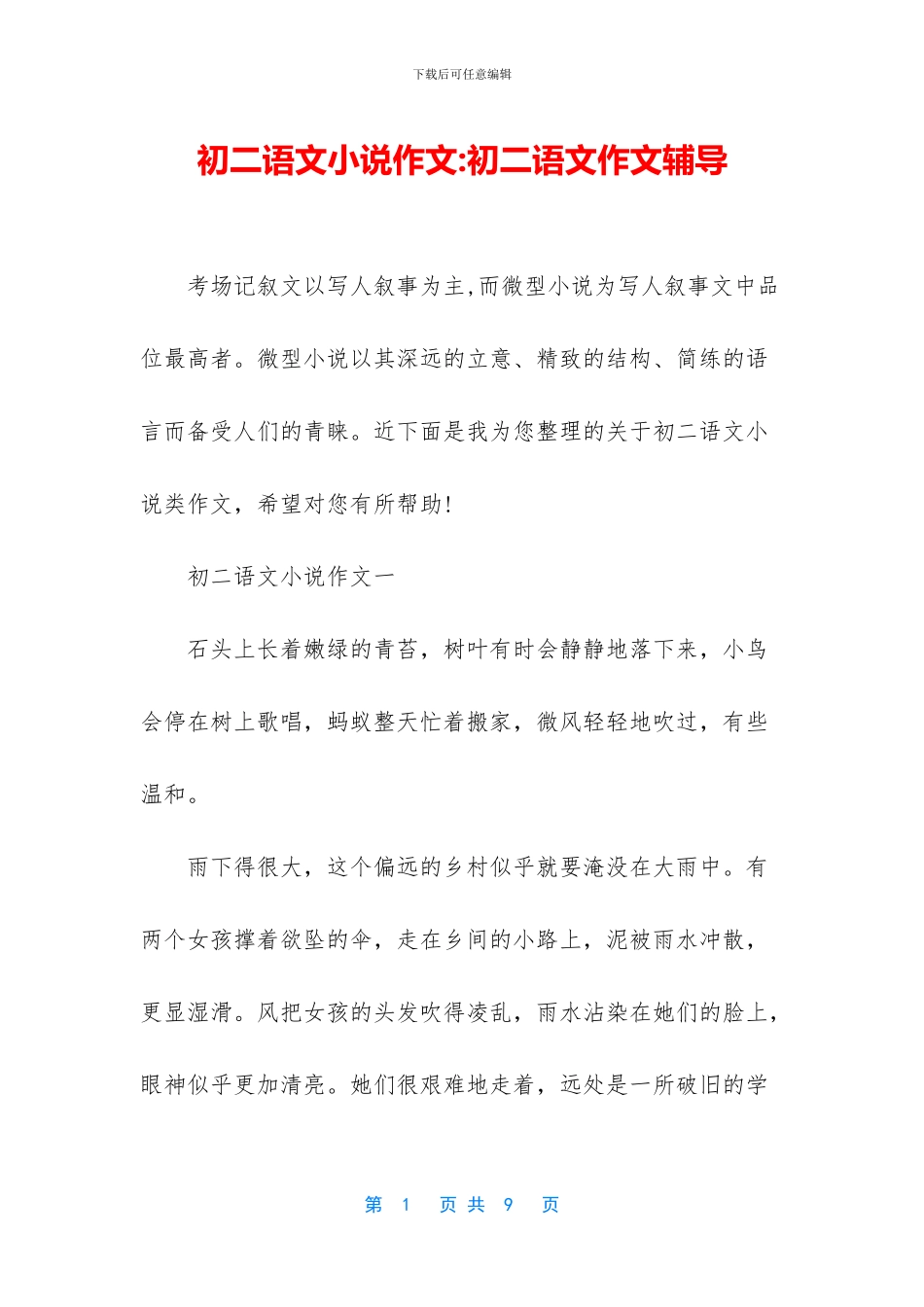 初二语文小说作文-初二语文作文辅导_第1页