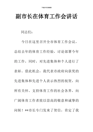 副市长在体育工作会讲话