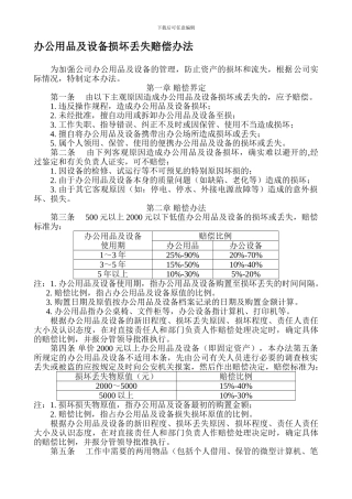 办公用品及设备损坏丢失赔偿办法