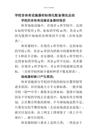 办学条件标准化--学校音体美场地设施器材标准化配备情况总结