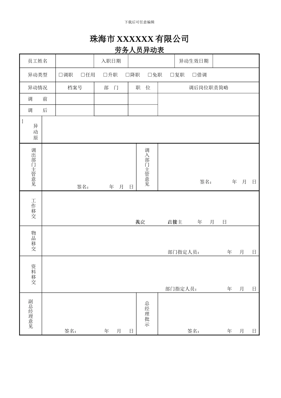 劳务人员异动表_第1页