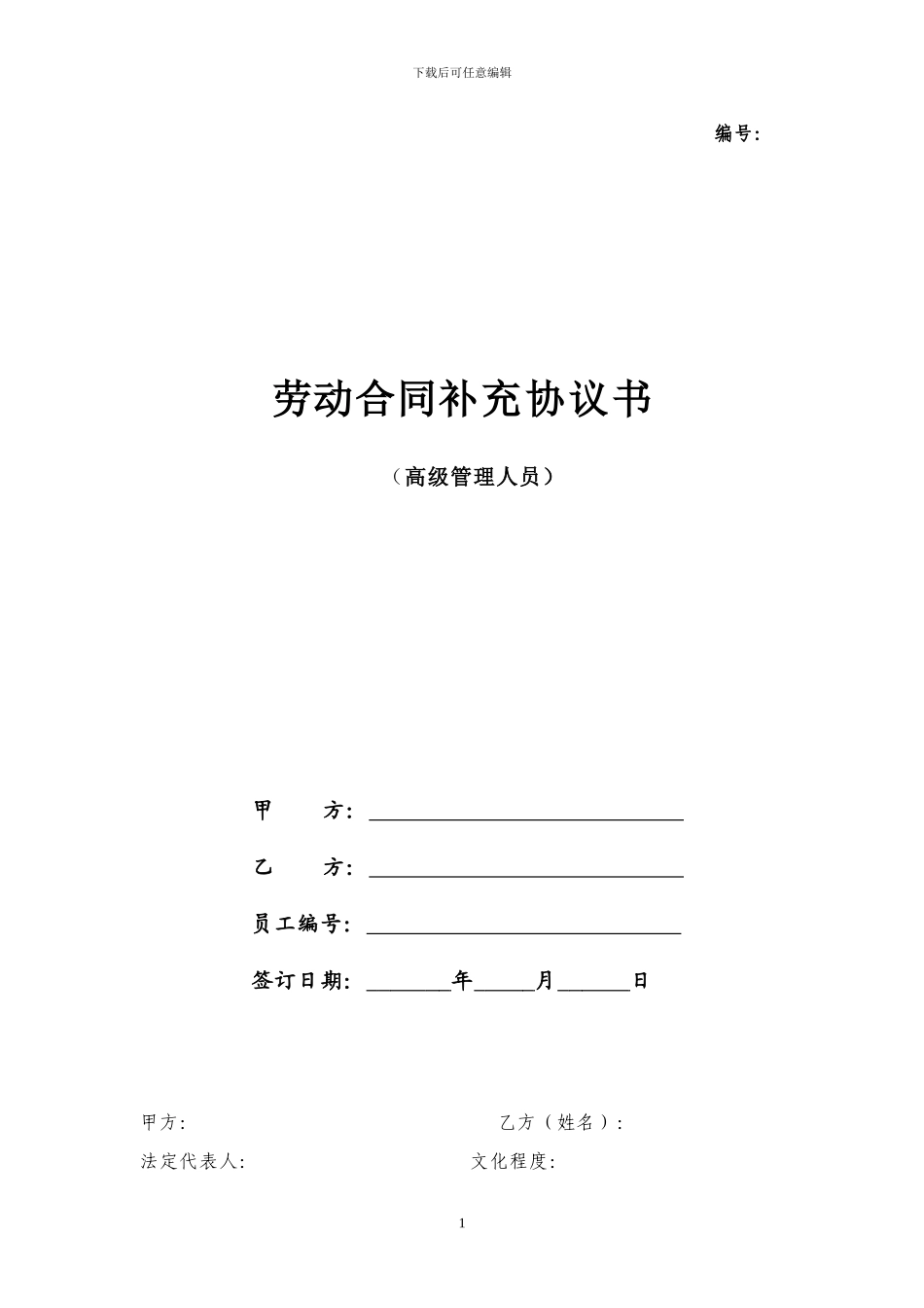 劳动合同-高管补充协议20240520_第1页