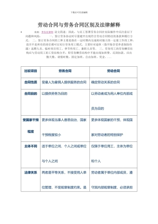 劳动合同与劳务合同区别及案例