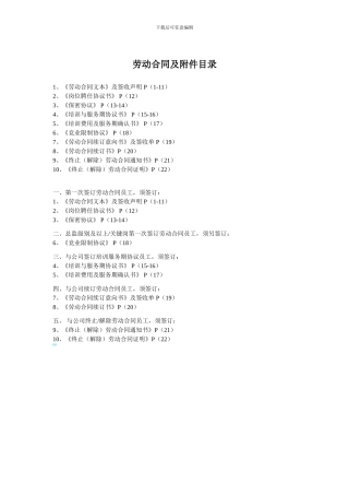 劳动合同及附件目录