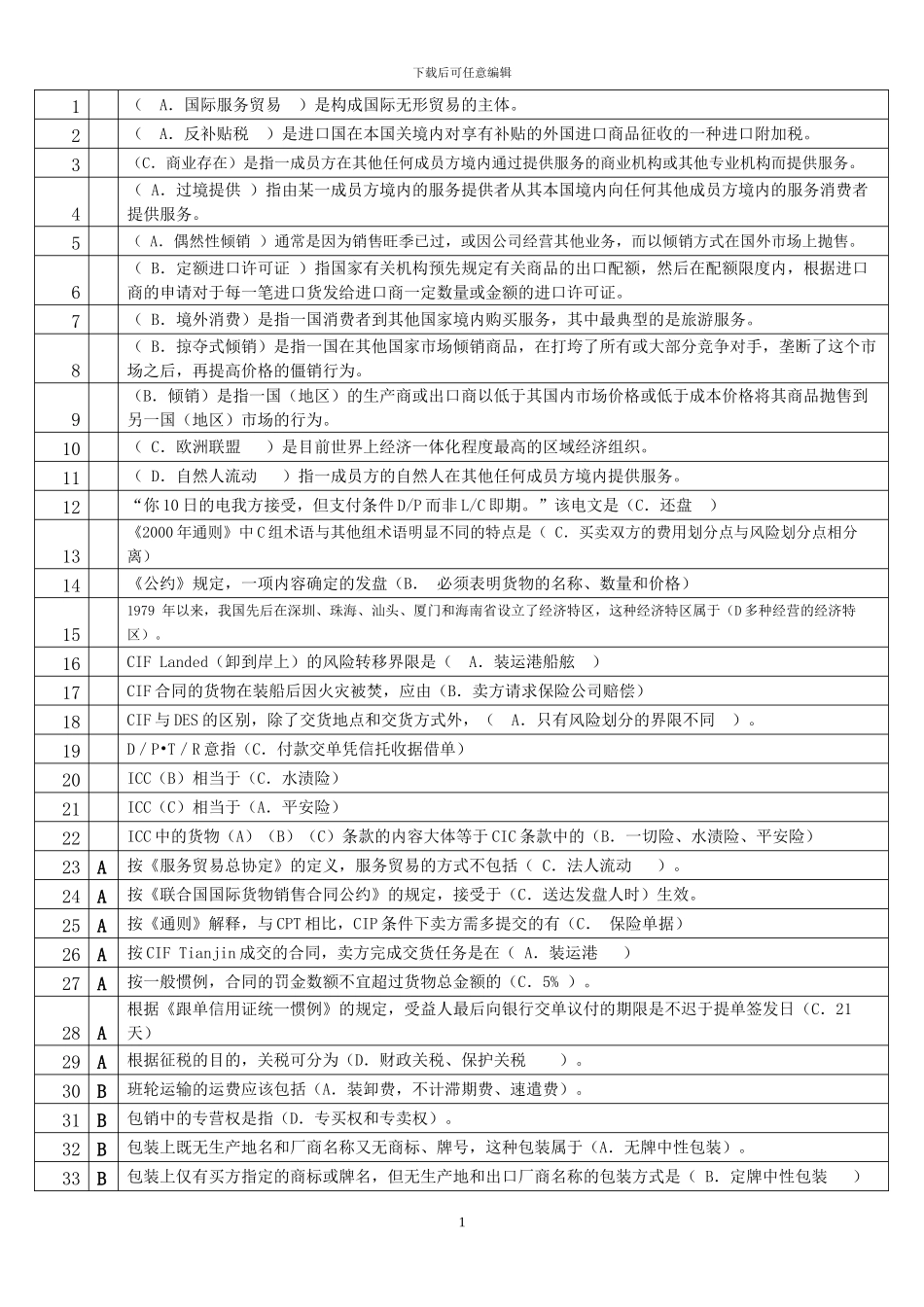 北京电大工商管理本科国际贸易单选_第1页