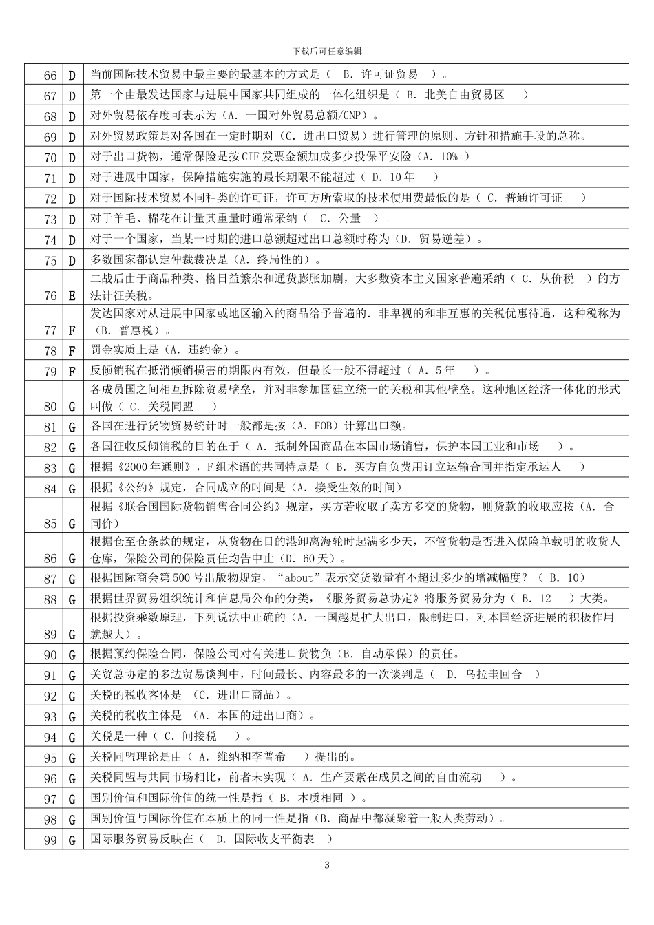 北京电大工商管理本科国际贸易单选_第3页