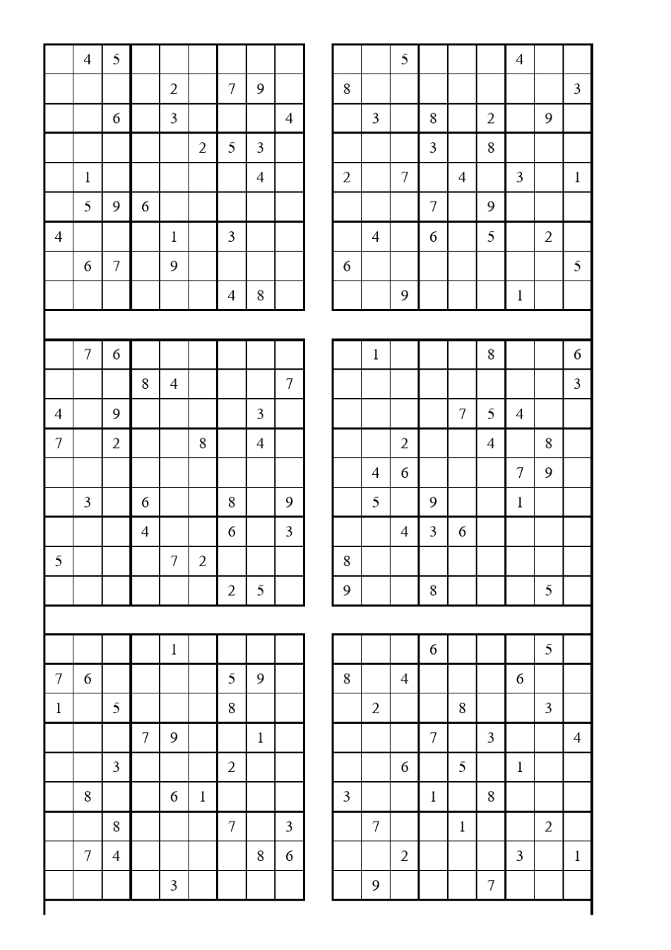 九宫格中级难度数独已排好版直接打印80题_第2页