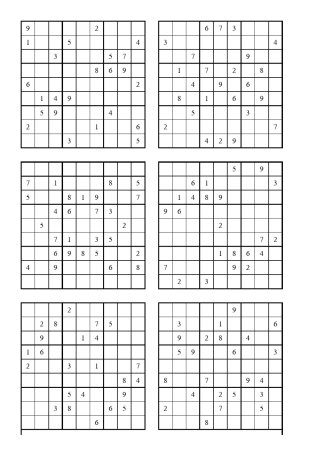 九宫格中级难度数独已排好版直接打印80题