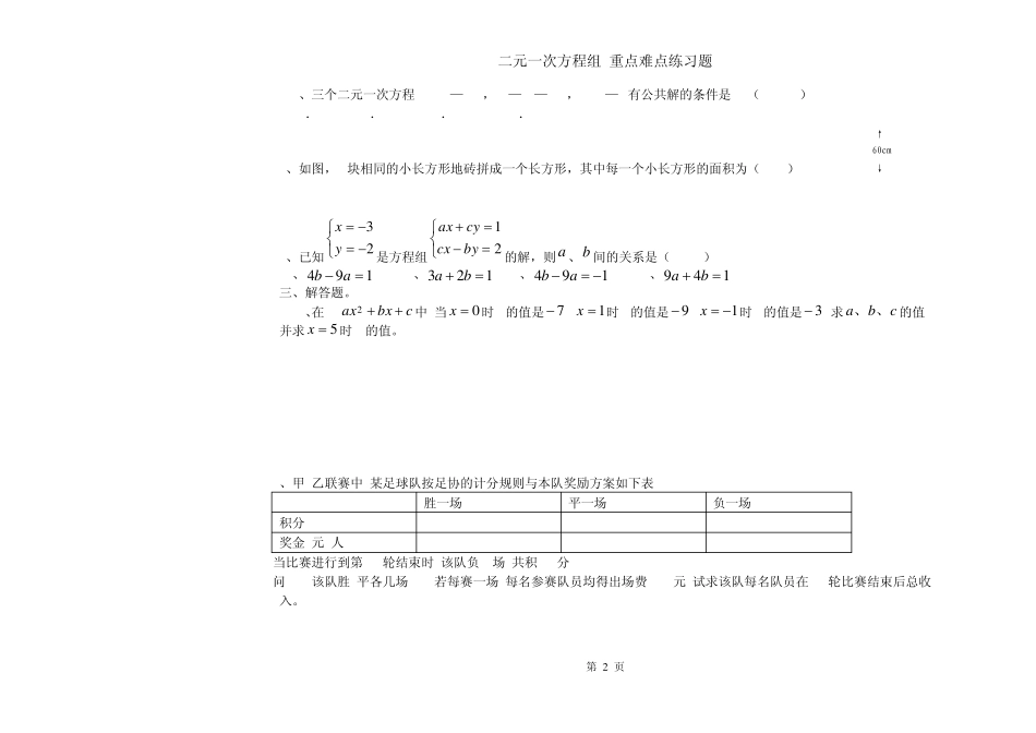 二元一次方程组_重点难点练习题_第2页