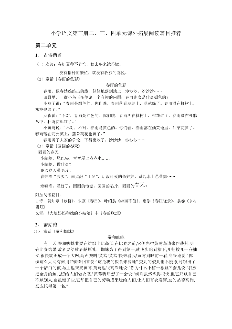 二年级(下)语文课外阅读推荐篇目_第1页